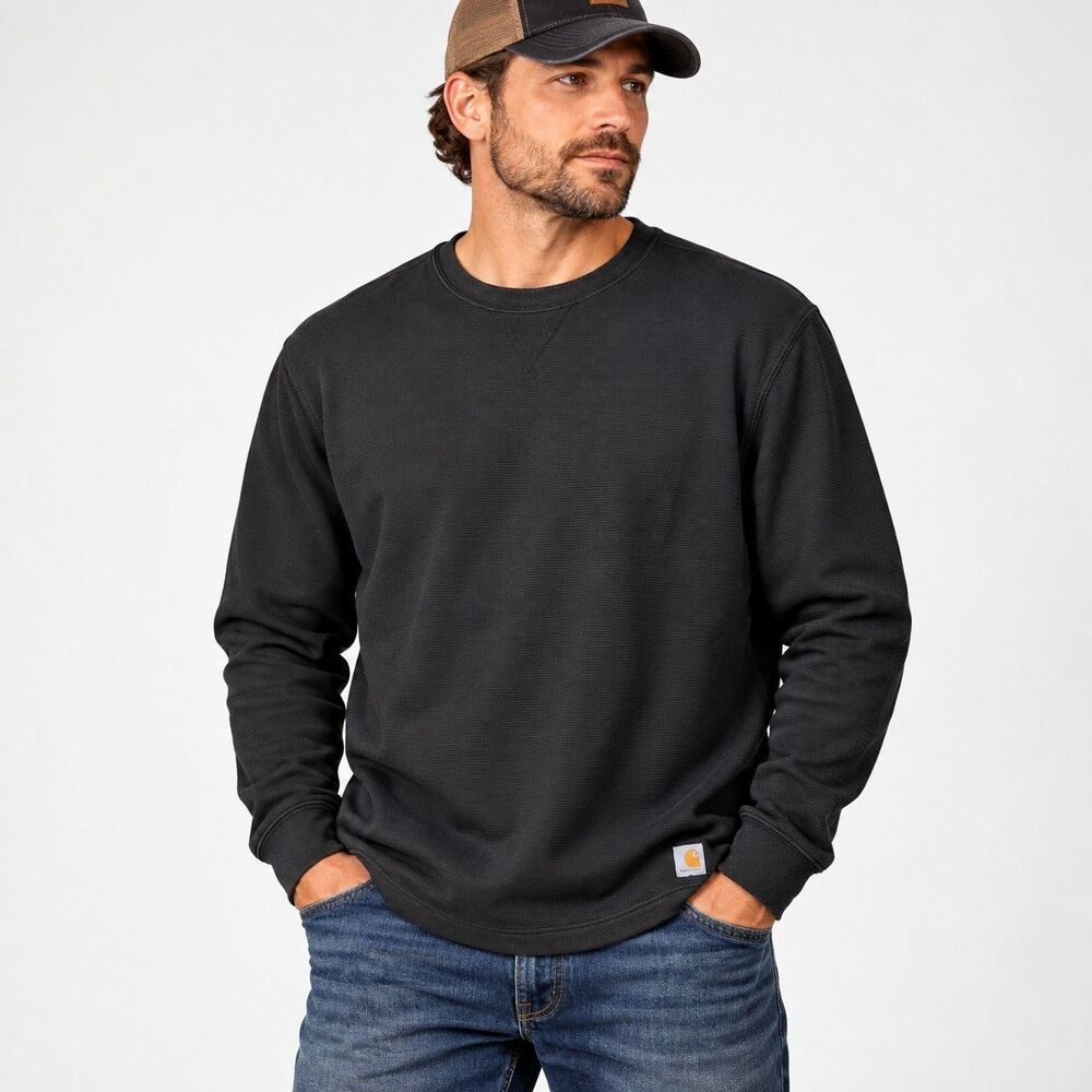 Carhartt Tilden 102885 Men's 2XL Black Thermal Crewneck Shirt Relaxed Fit